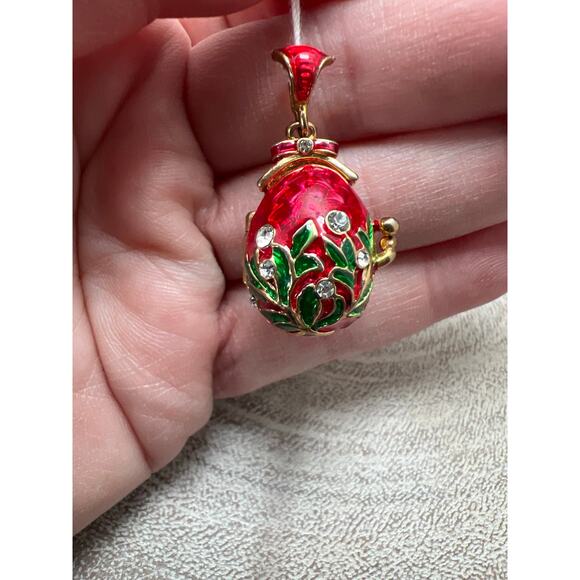 Vintage Faberge Style Egg Pendant Charm Locket Gold Plated Enameled Crystals - Picture 2 of 7